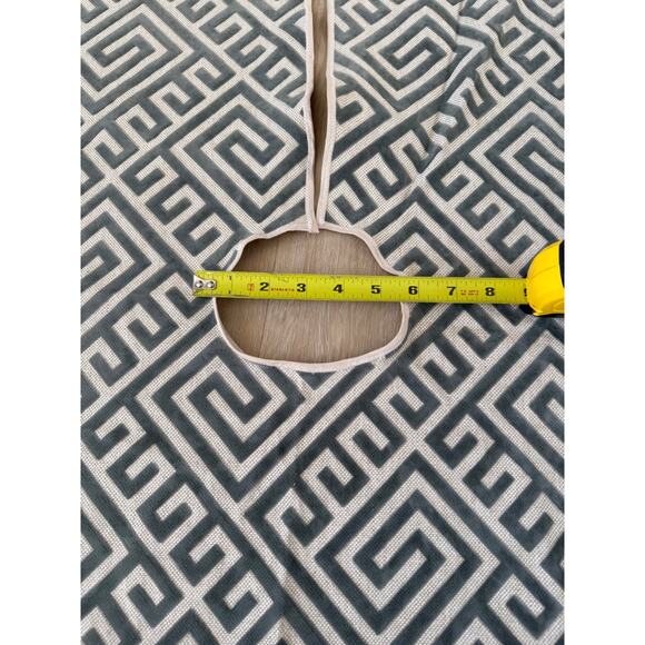 Handmade Greek Key Christmas Tree Skirt, ap 60” Round Decorator Canvas Fringe - Picture 6 of 9